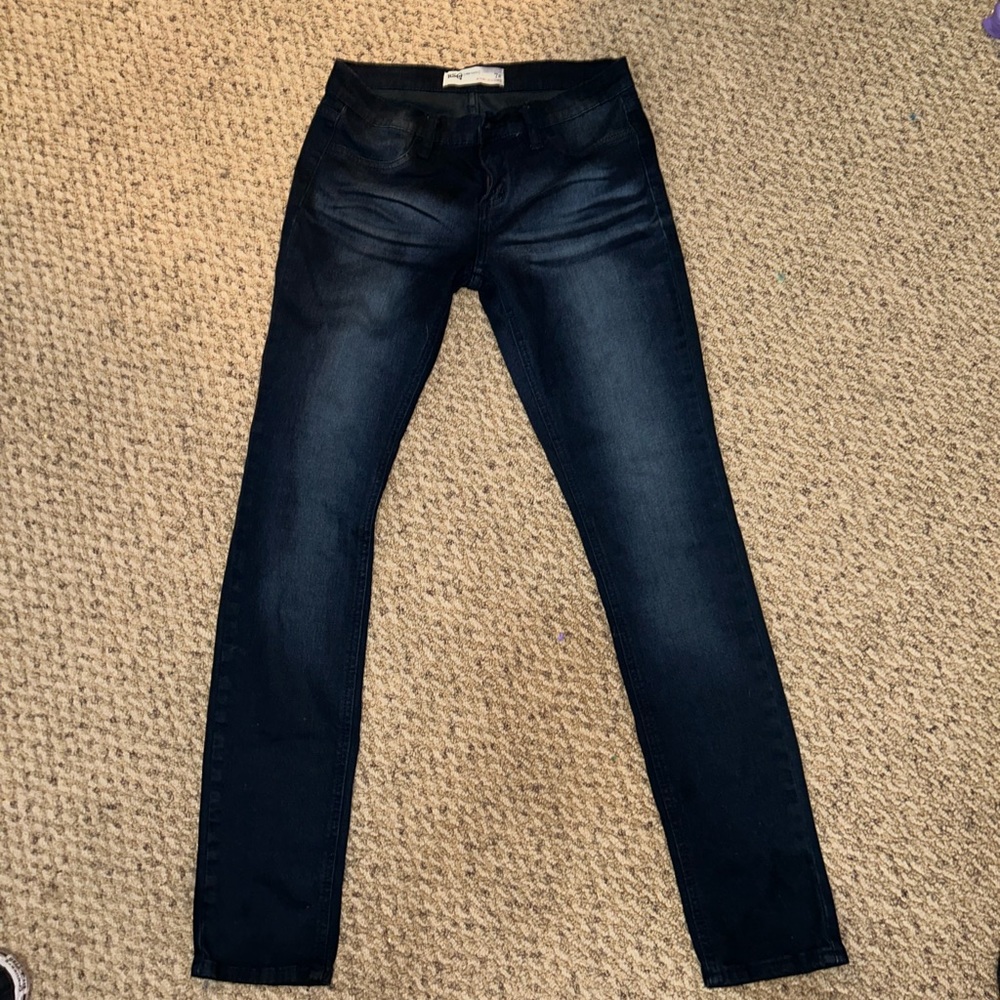 dark blue long skinny jeans
